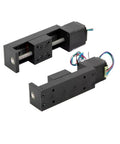 Integrated 3 Axis Gantry Linear Stage Module Featuring T Type Slide Rails And 28mm Stepper Motor showing black metal construction and wiring.