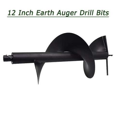 Image of 12 Inch Earth Auger Drill Bits For Planting With Three Quarter Shaft, shown horizontally, heavy duty alloy steel construction.