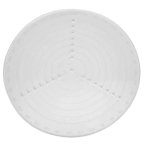 Front view of a 7.87-inch round center finder compass, transparent acrylic for locating centers in woodworking.
