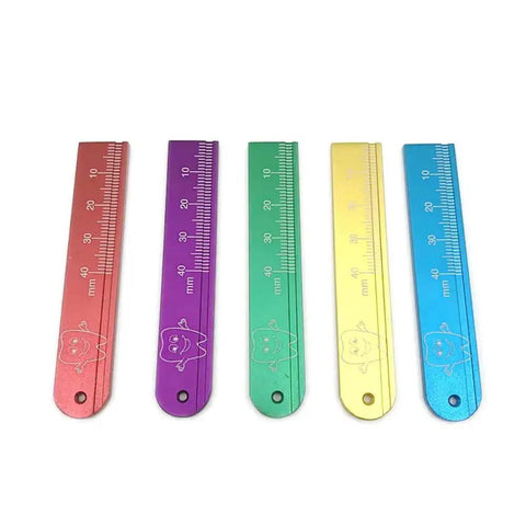 5 Piece Dental Endo Ruler Set For Pro Grade Root Canal Measurement Stainless Steel Colorful Scale Gauges In Purple Red Green Blue Yellow Endodontic Span Measurements For Clinicians, 40mm scale