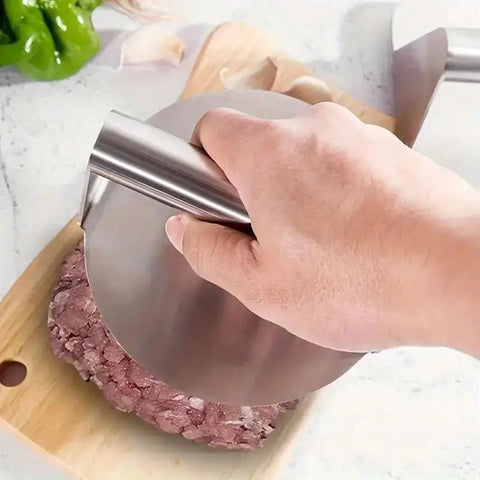 Hamburger Press For Smash Burgers, Stainless Steel Nonstick Smasher Patty Maker For Flat Top Griddle, Round 5.5 Inch in use