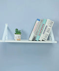 Heavy Duty Wall Shelf Brackets 2 Pack White Industrial Floating Metal Brackets with books and a plant on shelf