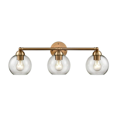 Astoria 3 Light Bath Bar in Satin Gold With Clear Glass Mounts Up Or Down UL Listed Bathroom Fixture Ideal For Modern Vanities Uses 60W