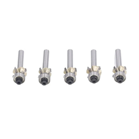 Durable Round Over Router Bit Set With 4 Inch Shanks And Four Flutes showing five precision router bits for woodworking tasks.