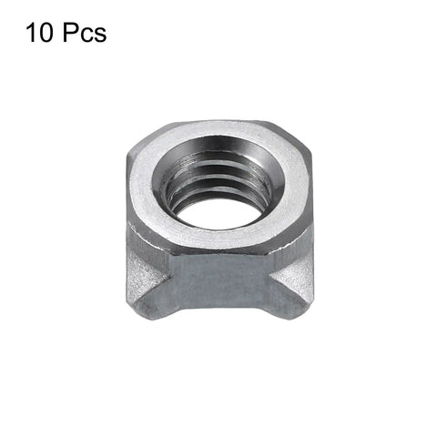 Heavy Duty Square Weld Nuts M8-1.25 UNC Carbon Steel Machine Screws Gray 10 Pack shown from the front, featuring a threaded interior.