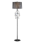 63 Inch Lady Crystal Floor Lamp With Twisted Metal Frame And Hanging Crystals, Black And White Shade, UL Listed 40 Watt Max Bulb, On Off Switch