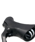 Close-up of Beefy Aluminum Alloy Bicycle Brake Levers for Mountain Bikes, black matte finish, anti-slip texture, fits 22.2-23.8mm handlebars.