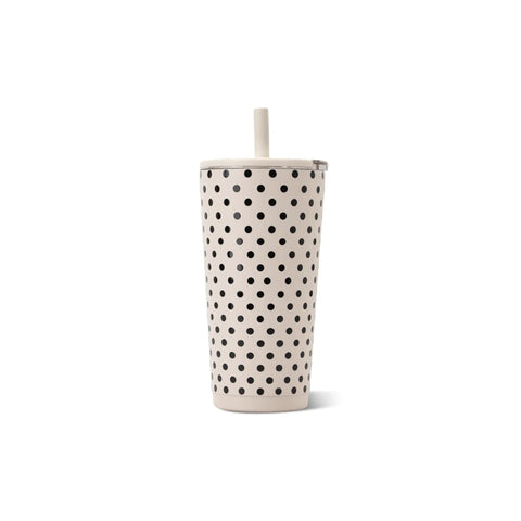 Polka Dot Tumbler Cup 20 Oz French Vanilla Vibes Ceramic Lined Interior Blocks Metallic Flavor Keeps Your Fave Sips Ice Cold Or Damned Hot All Day Long Spill Proof Lid.