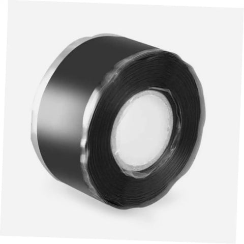 Front view of a black roll of Self Fusing Silicone Tape For Fast Pipe Repair And Electrical Wire Insulation High Temperature Resistant Durable Self Adhesive Leak Fix Tape For Home Plumbing And DIY Projects.