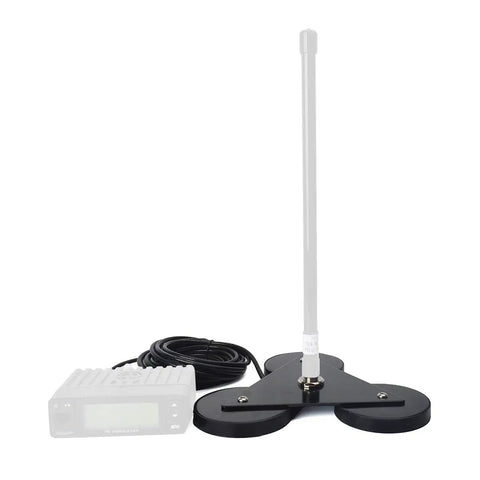 Heavy Duty Magnetic Antenna Mount Base with triple 3.5-inch magnets and 16.4 foot RG-58 cable in a mobile setup.