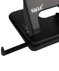 Heavy Duty 3 Hole Punch Workhorse with 30 Sheet Capacity and 50 Percent Less Effort, all metal construction, close-up of adjustable paper guide