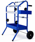 Mobile 18 Inch Multi Roll Masking Paper Machine with storage trays for auto body prep and repair shops in blue