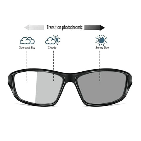 Full Lens Readers Wrap Around Sport Magnifying Safety Glasses With Photochromic Lenses For Men Black Blue Frame 1.5 Diopter UV Adaptive Goggles