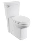 Slick Skirted Two Piece Chair Height Elongated Toilet With Seat 1.28 Gpf Low Flow WaterSense Certified white porcelain toilet.