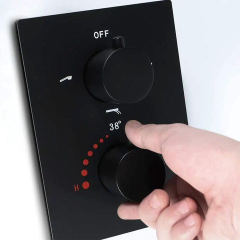 Total Game Changer In Wall Concealed Waterfall Shower System solid lead free copper matte black temperature control panel.