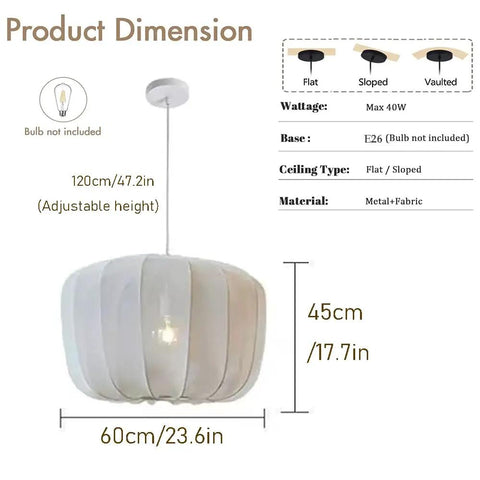 Nordic Apartment Pendant Light Cozy Handmade White Fabric Lantern Ceiling Hanging Lamp Minimalist Chandelier Imitation Silk Lampshade Modern Hanging Light With E26 Base For Dining Room Kitchen Cafe Restaurant dimensions