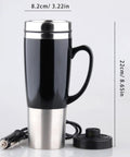 Top Shelf 50 Watt Stainless Steel Car Kettle And Portable Electric Water Heater, black and silver, 22cm tall, ideal for drivers.