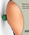 Person using Foot Rubz Hand And Back Massage Ball For Plantar Fasciitis Pain Relief Sore Feet And Tight Muscles on upper back.