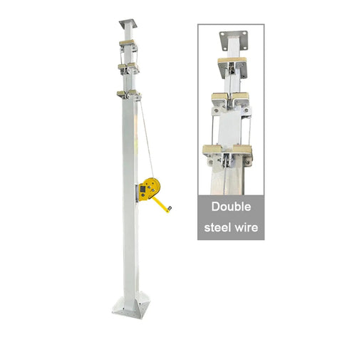 Heavy Duty Rock Solid Hand Crank Telescopic Lift Mast With Double Steel Wire Cable For Job Site Lighting And Gear Mounting Adjustable Modular Outdoor Work Pole, side view showcasing hand crank mechanism.