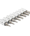 Ultimate 8-Piece 1/4 Inch Hex Torx Screwdriver Bit Set Featuring Heavy Duty T8 Through T40 Bits With Rugged Design For Maximum Grip And High Torque Power To Crush Rusty Bolts And Tighten Screws Like A Boss Without Bending Or Breaking. 1/4 inch hex shank chrome vanadium bits