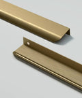 Close-up of 4 Pack Gold Bronze Edge Drawer Pulls For Cabinets And Wardrobes, Slick Hidden Mount Finger Handles, aluminum hardware