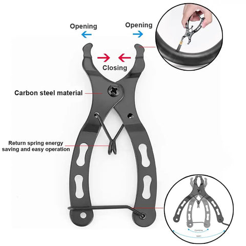 8 Pairs Reusable Bicycle Missing Links And Chain Pliers Delinker, black carbon steel pliers with spring mechanism for chain repair.
