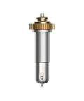 Front view of Cricut engraving tip with QuickSwap housing; silver carbide steel engraving tip with gold gear.