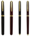 Sleek Premium Fountain Pen With Wine Finish Aluminum Barrel And Gold Plated Brass Accents Schmidt Iridium Gilded Nib Includes FCR6 Black Ink Cartridge Model FF02 GWI For A Dope Writing Experience, shown in four variations with two finish options.
