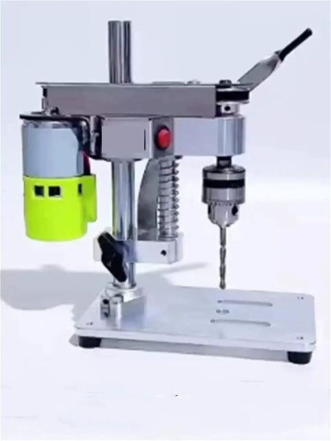 Hella Precise Mini Benchtop Drill With Stepless DC Motor For Quick Diy Fixes And Compact Shop Tasks featuring a sleek design and drill bit.