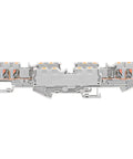 Side view of 10 Pack DIN Rail Terminal Block PT4 Quattro 4 Conductor Push In Spring Clamp 32A 800V PA66 V0 Industrial Electrical Connectors.