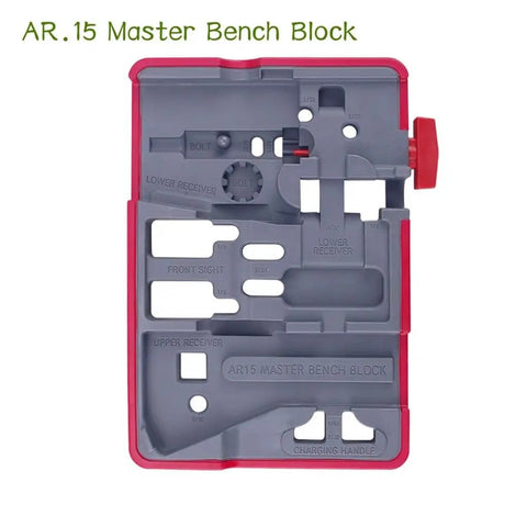Non Slip Bench Block Kit With Universal Gun Block and Pro Pin Punch Set in chrome vanadium steel, top view.