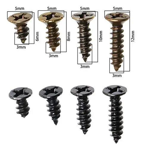 Cross Flat Head Tapping Wood Screws Kit 200Pcs 4 Size Assortment in Black and Bronze Oxide Wax Finish