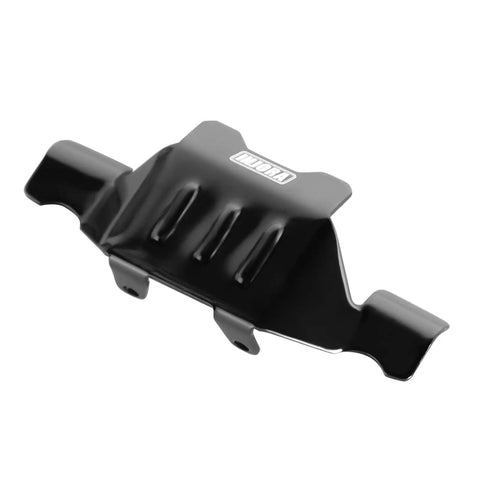 Beefed Up Skid Plate And Chassis Armor Front And Rear Axle Protectors Stainless Steel For One Eighteenth Scale TRX4M RC Crawler Upgrade 14g Gunmetal Finish in gunmetal finish, shown from side angle.