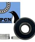 Four Pack 6201-2RS Chrome Steel Sealed Ball Bearings with Rubber Seals, Lubricated for High RPM Performance in packaging