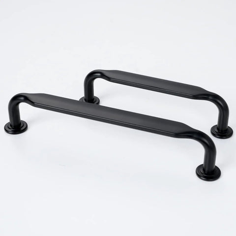 Heavy Duty Zinc Alloy Kitchen Cabinet Pulls, 5 Inch Sleek Matte Black Drawer Handles displayed from a slight angle.