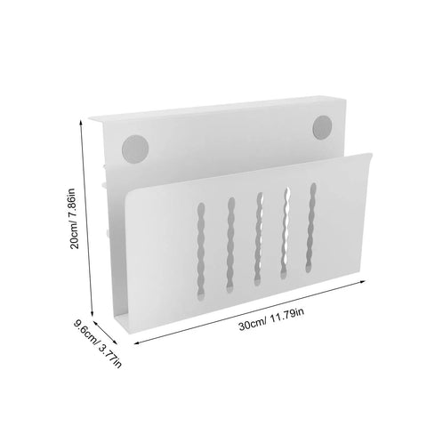 Clamp On White Steel Laptop Stand With Ventilated Cooling Fan And Sleek Cable Routing For Under Desk Mount Quick No Drill Installation showing dimensions.