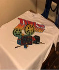 White t-shirt with colorful retro design, printed using Matte White PU Heat Transfer Vinyl Roll 24x50ft for all color tees.