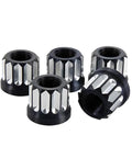Top Shelf Race Lug Nuts Five Piece Set 5 8 18 Thread Matte Black Anodized Forged Wheel Stud Fasteners displayed in cluster.