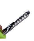 Close-up of Heavy Duty Single Flute Carbide CNC Router Bit Built Like A Tank for wood slotting and edge forming.
