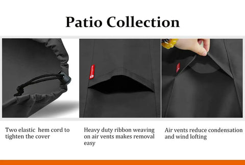 Close-up of Rugged Heavy Duty Square Fire Pit Cover 40 Inch 600D Waterproof showing air vents and elastic cord features