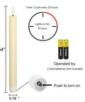 Dimensions and details of Ivory Flameless Taper Candles with Timer 6 Pack Battery Operated LED Flickering 3D Flame Real Wax Candles