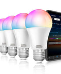 Smart RGB CW LED Bulbs 85W Equivalent 9W E26 Base Color Changing 2.4Ghz WiFi No Hub with smartphone control app display