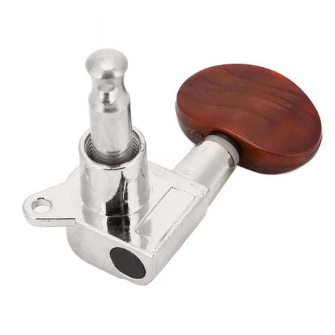 Top Tier Locking Tuning Pegs For Acoustic Electric Guitar In Silver With Rustproof Sealed Machine Heads And Screws Bushings For Fast Accurate Pitch Control That Will Totally Upgrade Your String Game Today. silver guitar tuner close-up