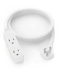 Six Foot Flat Plug Extension Cord With Three Grounded Outlets, Ultra Slim White Power Strip For Tight Corners Behind Tvs And Furniture, Straight Up No Sweat Wall Socket Setup Top Tier, close-up view.