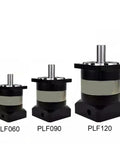 Boss Planetary Gearbox Motor Reducer For Nema 17 23 34 Stepper Motors, Speed Reducer For 40 60 80 90 110 130 180mm Flange Servo, PLF160 35mm Input, 15 To 1 Gear Ratio, shown with PLF060, PLF090, PLF120 sizes