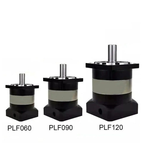 Boss Planetary Gearbox Motor Reducer For Nema 17 23 34 Stepper Motors, Speed Reducer For 40 60 80 90 110 130 180mm Flange Servo, PLF160 35mm Input, 15 To 1 Gear Ratio, shown with PLF060, PLF090, PLF120 sizes