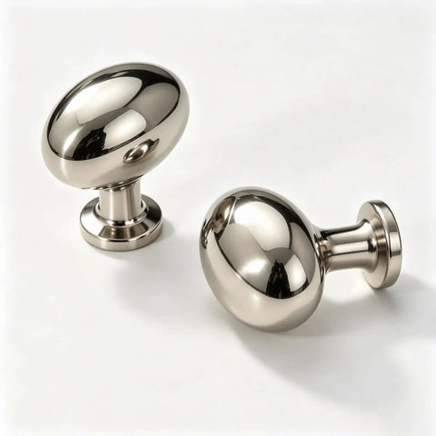 Titanium Silver Mushroom Cabinet Knobs 1.28 Inch Round Zinc Alloy Drawer Knobs on white background