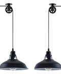 Plug In Industrial Pulley Pendant Light With E26 Socket And 16 Foot 4 Inch Cord On Off Switch Vintage Hanging Fixture 2 Pack Black
