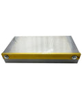 Front view of Heavy Duty 6x12 Inch Rectangular Magnetic Chuck for Lathes and Surface Grinding Machines with smooth surface and uniform strip.