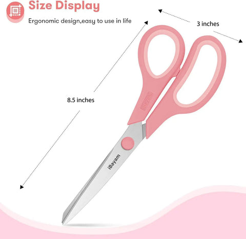 All Purpose Heavy Duty Scissors 3 Pack With 2.5mm Thick Stainless Steel Blades Built Tough Like A Beast For Cardboard Burlap Carpet Leather Vinyl Denim Canvas And More pink 8.5-inch scissors size display